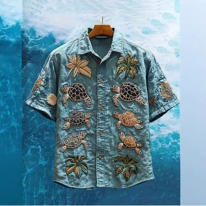 Retro style 3D printed Mens Short sleeve Shirt