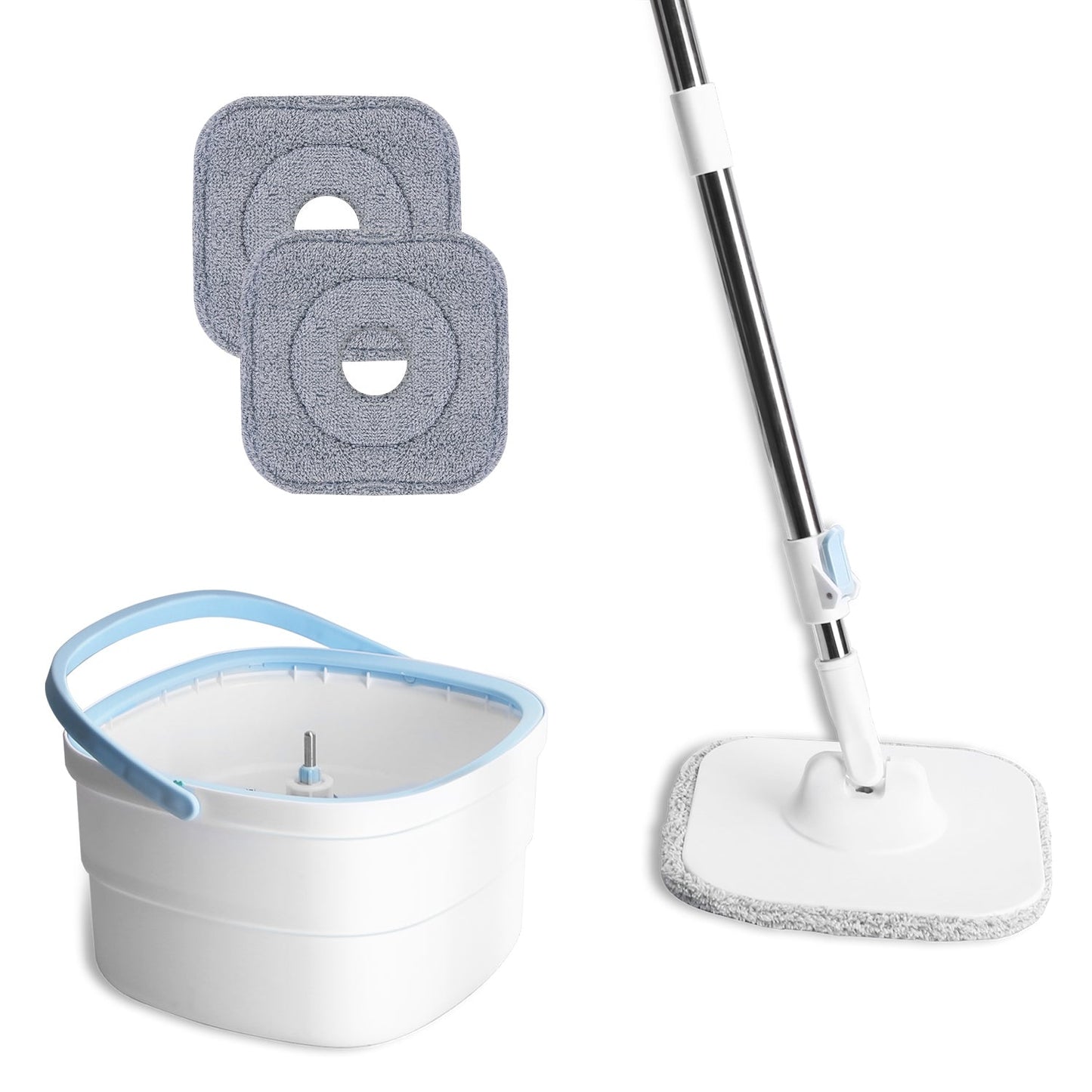 Ensemble vadrouille et seau essoreur avec système de séparation d'eau propre et sale pour vadrouille plate 2 tampons de vadrouille en microfibres réutilisables et lavables