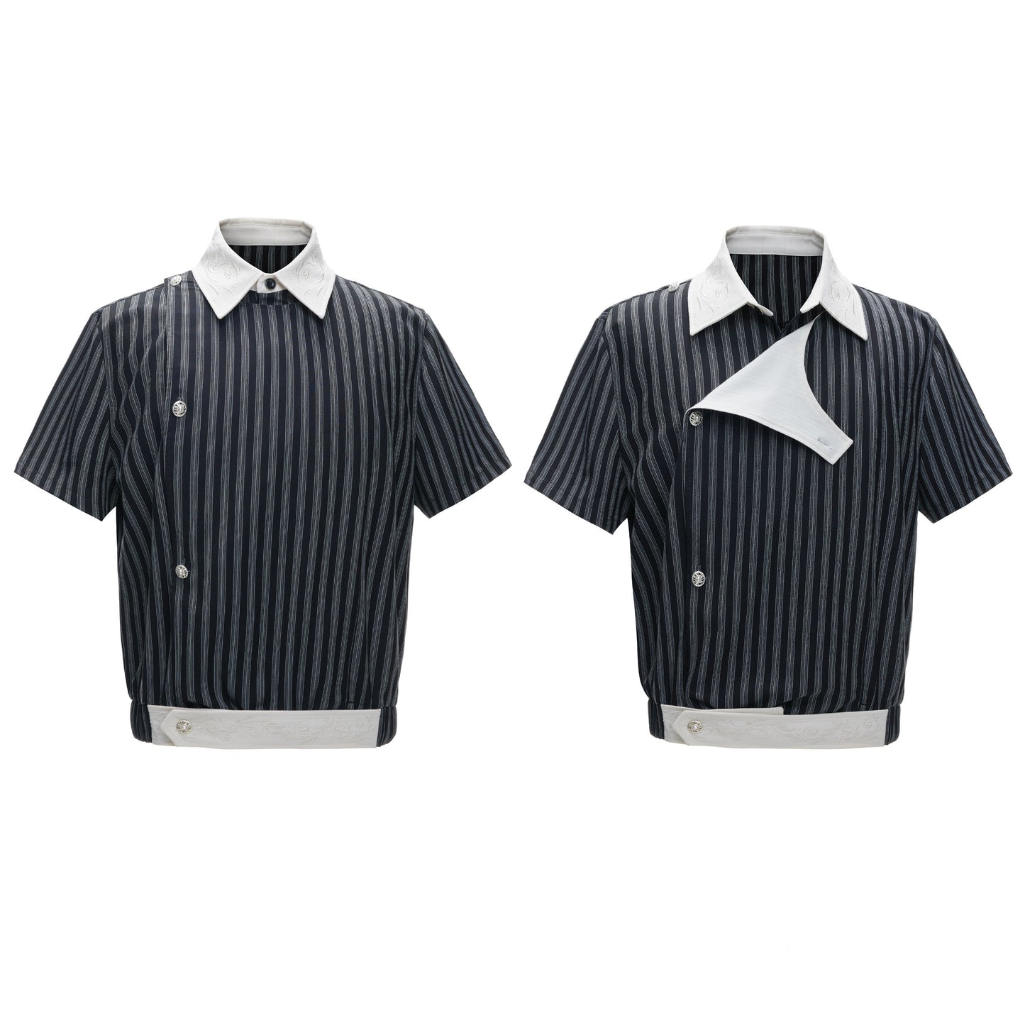 Embroidered Luxurious Short-sleeve T-shirt With A Slanted Placket