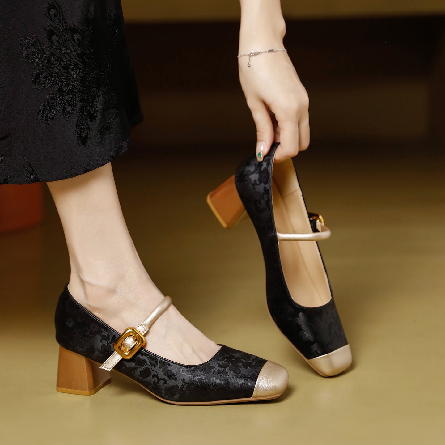Chanel-inspired Vintage Versatile Chunky-heel Square-toe Low-cut Womens Shoes