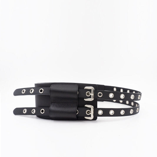 Womens Leather Wide Belt-decorated Dress