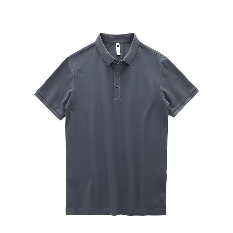Solid-color Summer Mens Clothing Lapel Half-sleeve High-end Trendy Casual Plain Top
