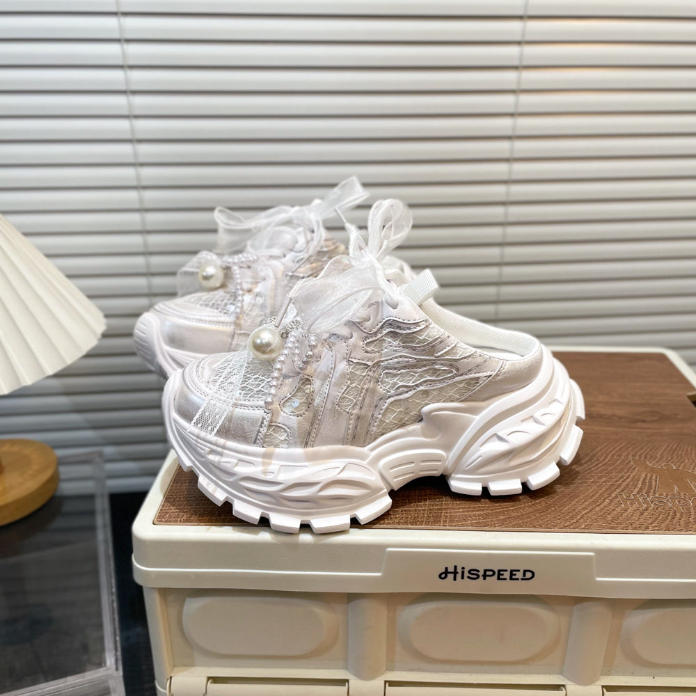 Pearl Lace Bow Baby Girl Daddy Shoes