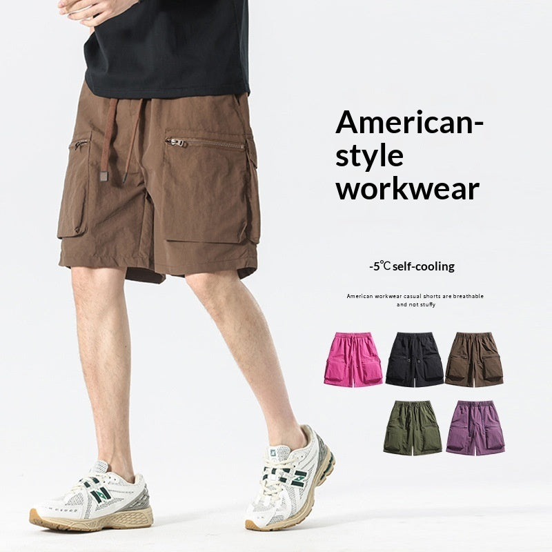 Ice-silk Work Shorts For Men Summer Thin Mid-length Pants