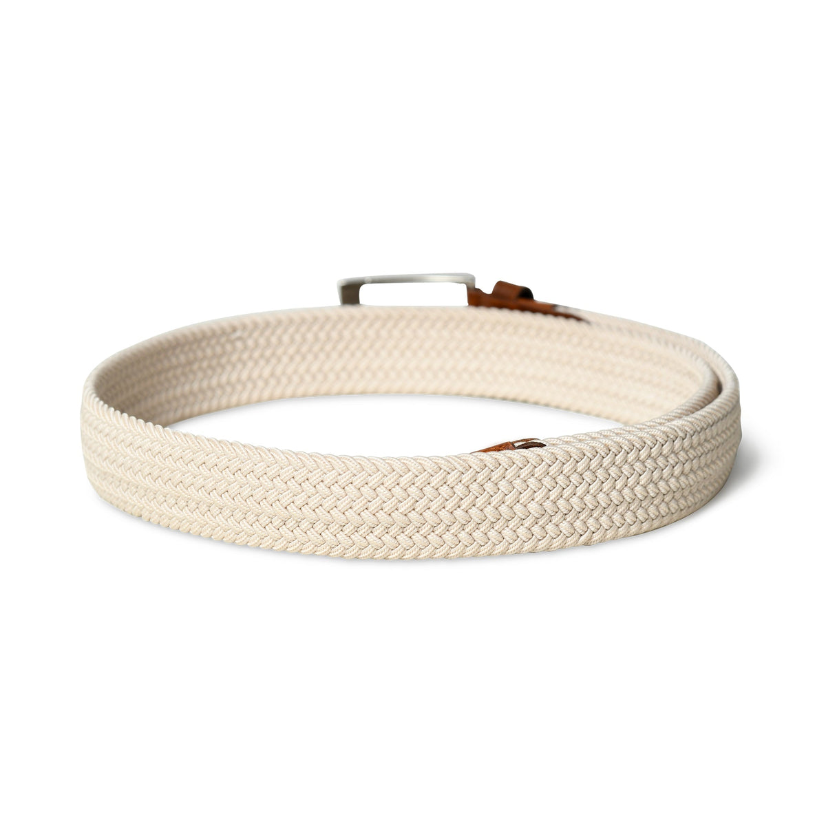 Ceinture en toile tressée crème et marron avec cuir