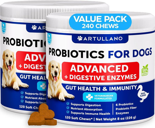 Probiotics for Dogs 240 Count 2-Pack Digestive Enzymes & Prebiotics Gut Health