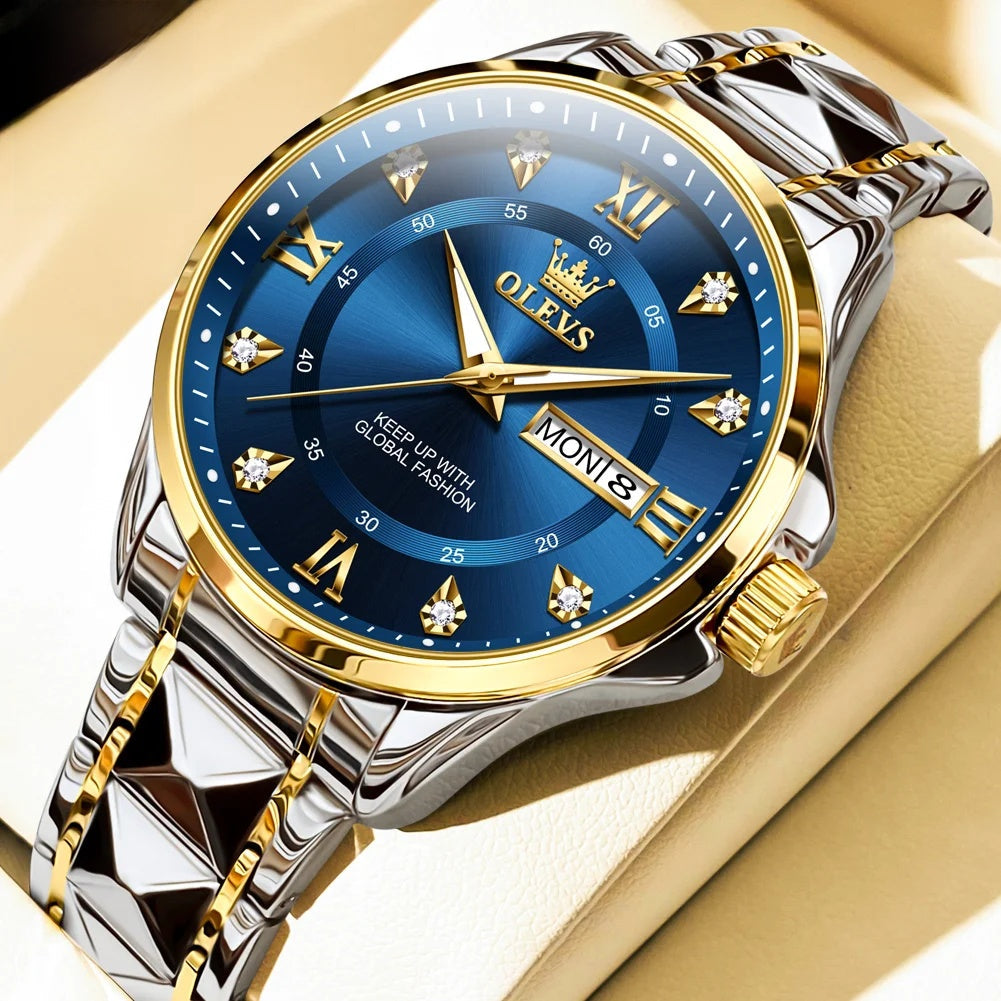 Montre femme étanche en acier inoxydable doré, fine et lumineuse