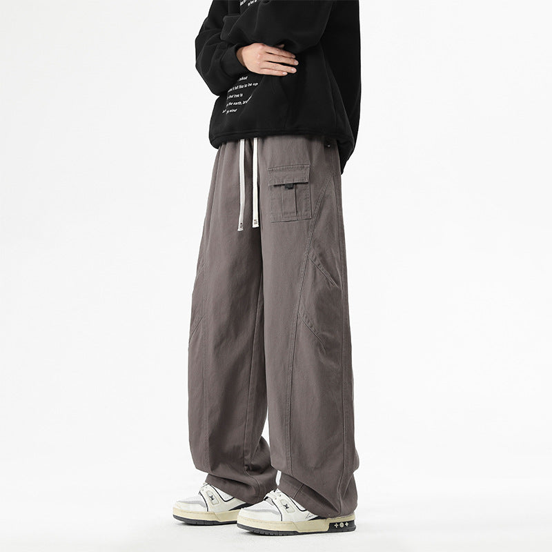 Retro American-style Patchwork High-street Loose Straight-leg Casual Pants