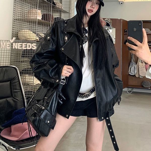 Biker's Leather Jacket Women's Loose All-match Retro