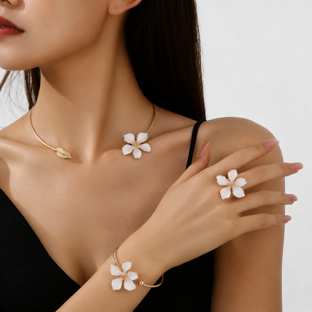 Floral Bracelet Choker And Ring Set For Women