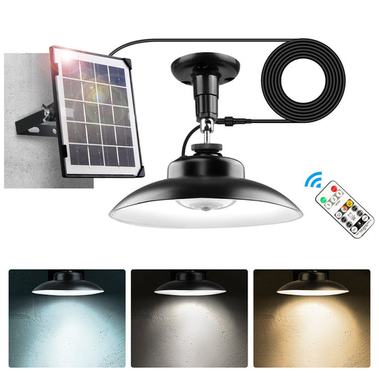 Solar-Schuppenlicht mit separatem Panel, Wandmontierte Solar-Hängeleuchte für Innen und Außen mit Fernbedienung, Timer, 3 Modi, 3 Lichtfarben, IP55 wasserdicht für Pavillon