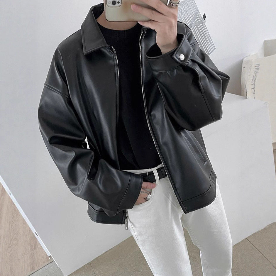 Men's Korean Leather Casual Baseball Jacket