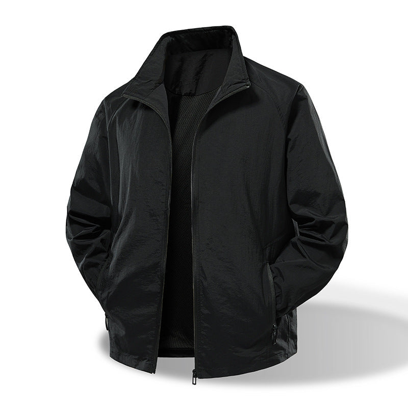 Men's Nylon Stretch Workwear Jacket - Outdoor Casual Multi-Pocket Loose Fit Coat For Hiking And Daily Wear