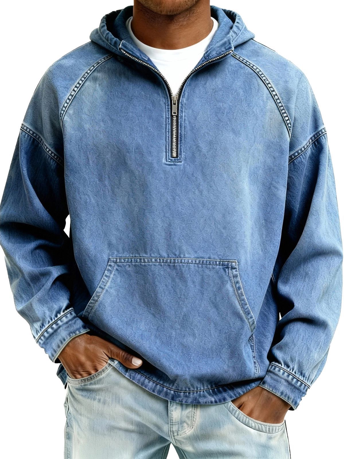 Mens Solid-Color Casual Hooded Zip-Up Sweatshirt