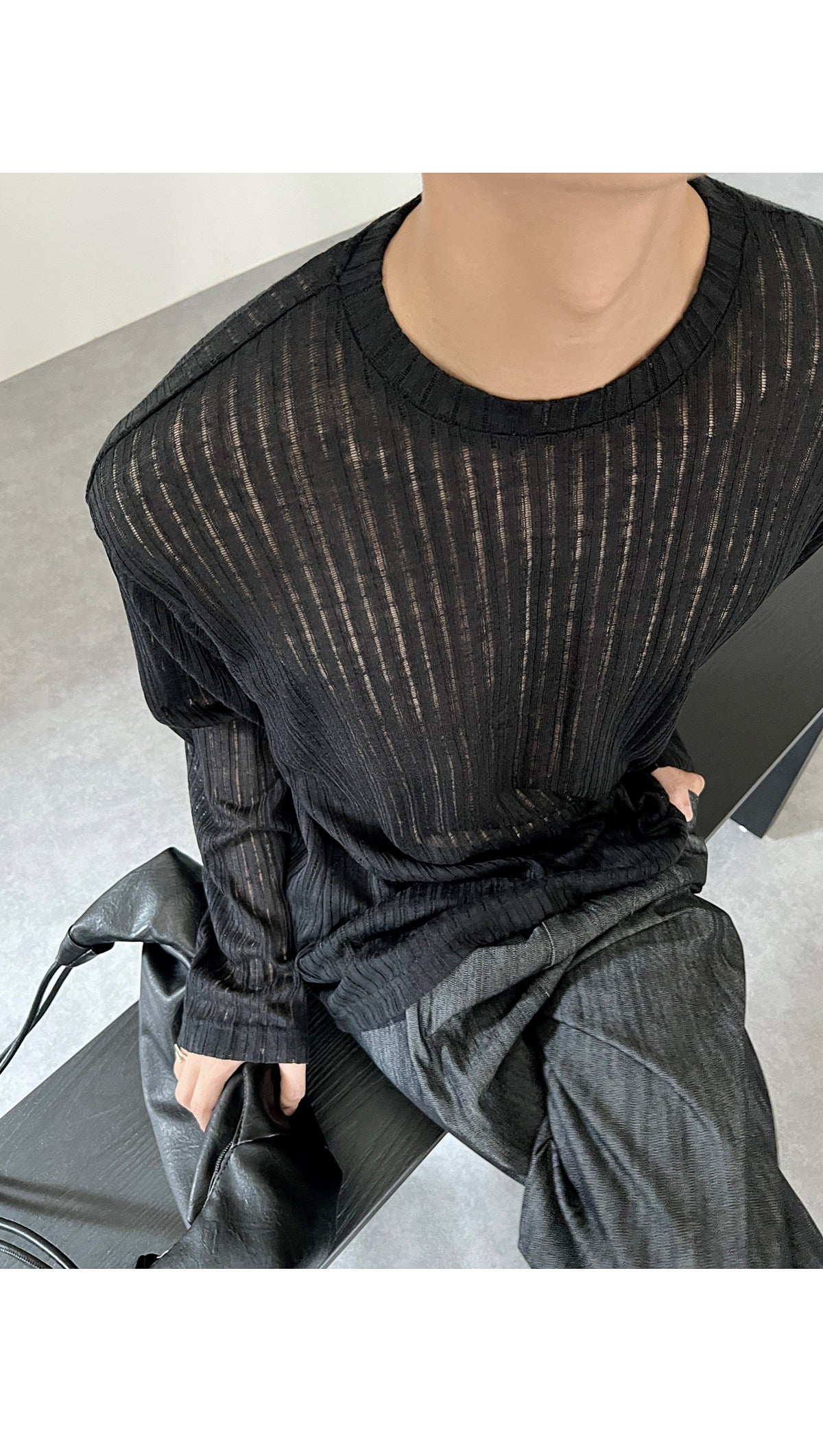 Korean Version Of Simple Hollow Pit Long Sleeve Knitted Top