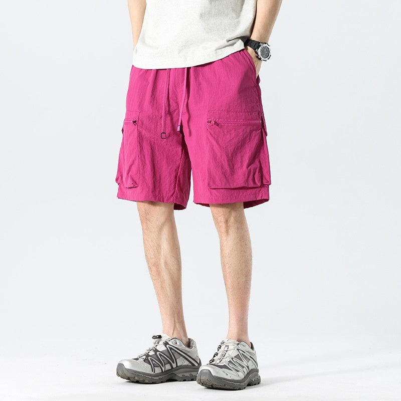 Ice-silk Work Shorts For Men Summer Thin Mid-length Pants