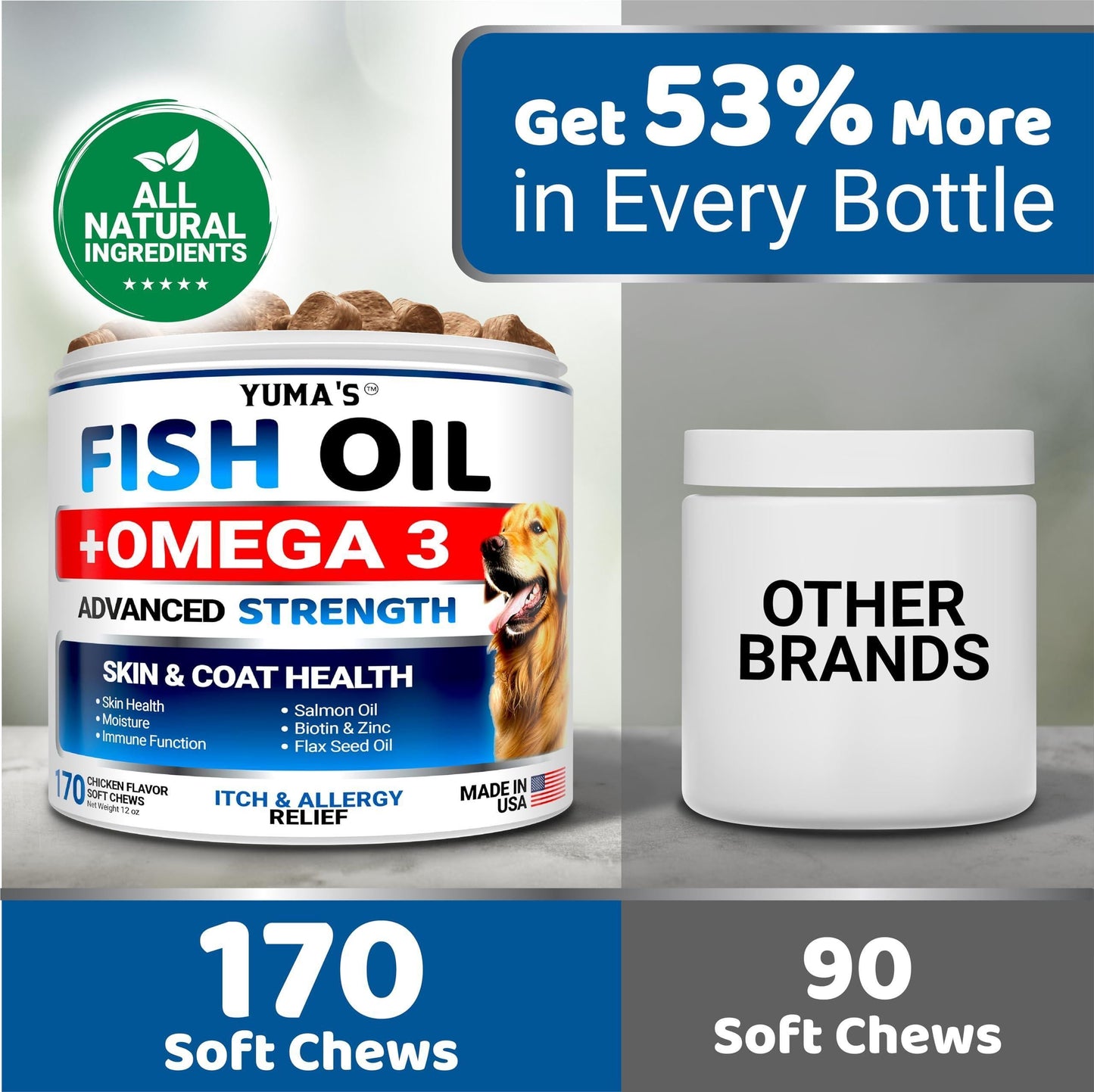 Omega-3 Fish Oil for Dogs 170 Chews Skin & Coat Supplement