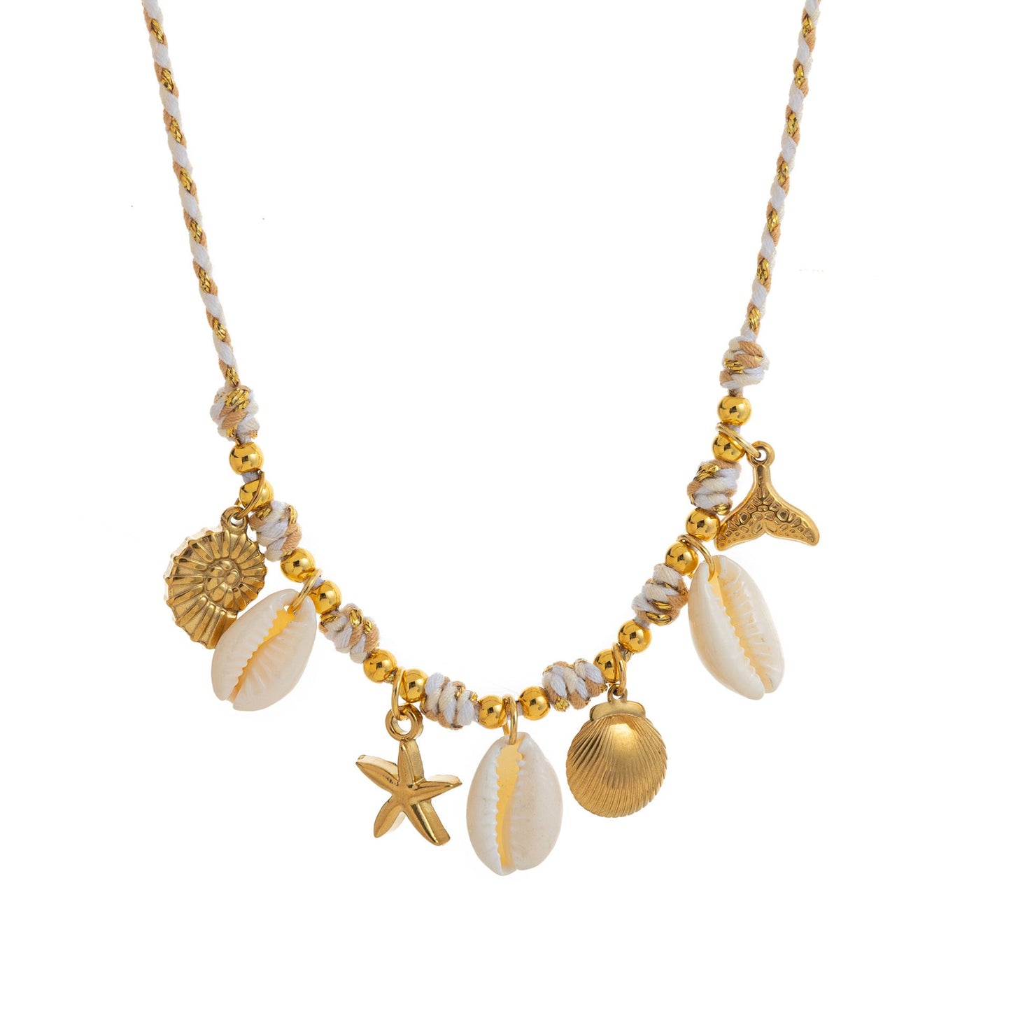Colored Fabric Fan-shaped Seashell Electroplated 18k Gold Necklace And Bracelet