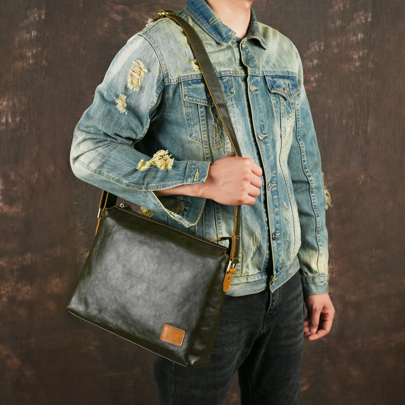 Mens Large-Capacity Leather Shoulder Bag
