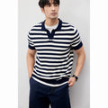 Summer New Ice Silk Short Sleeve Knitted Men's V-neck Lapel Slim