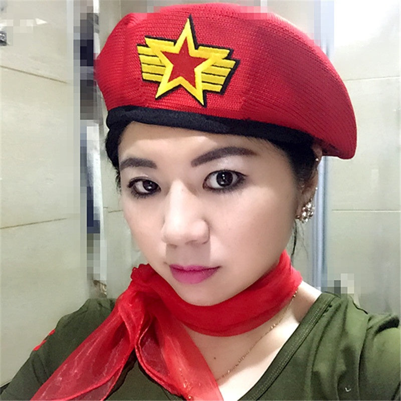 Childrens Star-themed Performance Beret Red Security Uniform Sailor Dance Cap Equestrian Hat