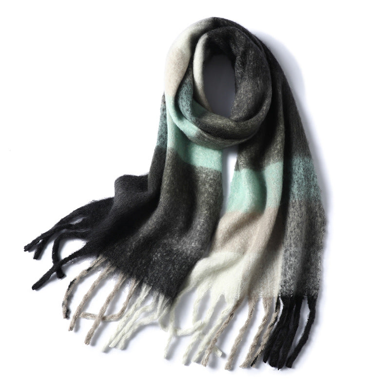 New Luxury Winter Soft Head Wraps Plaid Scarf Shawls Cashmere  Warm Cashmere Scarves Rainbow For Women
