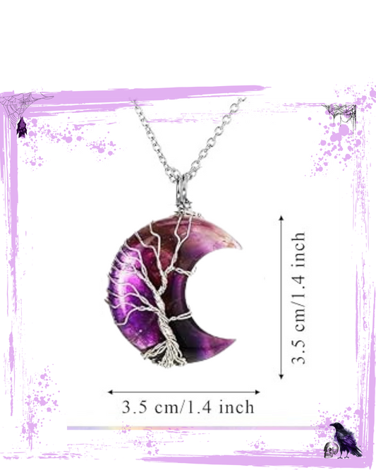 Collier - Lune améthyste avec support filaire arbre de vie