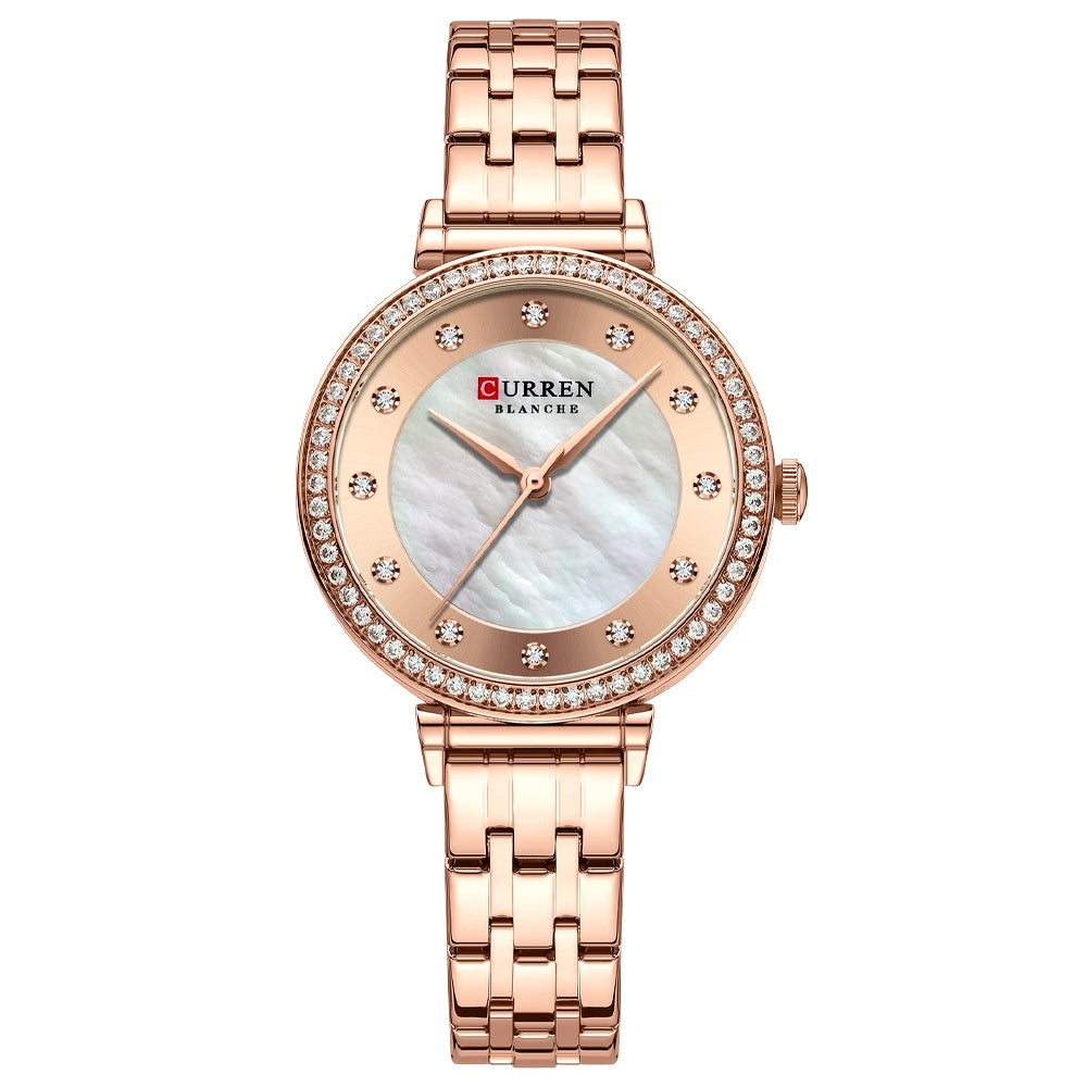 Womens Round Waterproof Ultra-thin Steel-band Watch