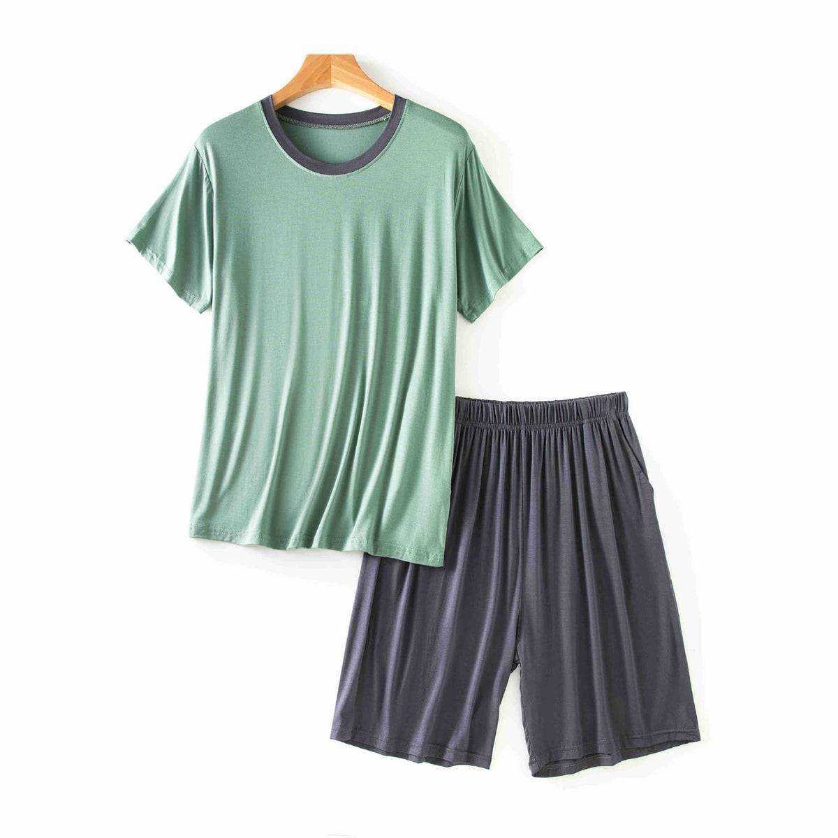 Modal Men's Round Neck Short Sleeve Suit Summer Casual