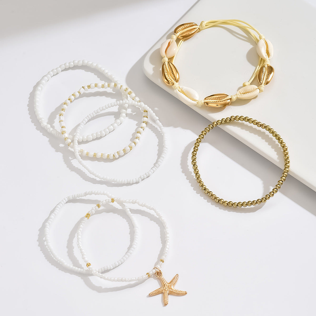 Resort-style Starfish Shell Rice-bead Anklet