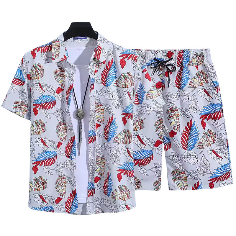 Floral Shirt Set Short Sleeves Retro All-over Floral Print Trendy