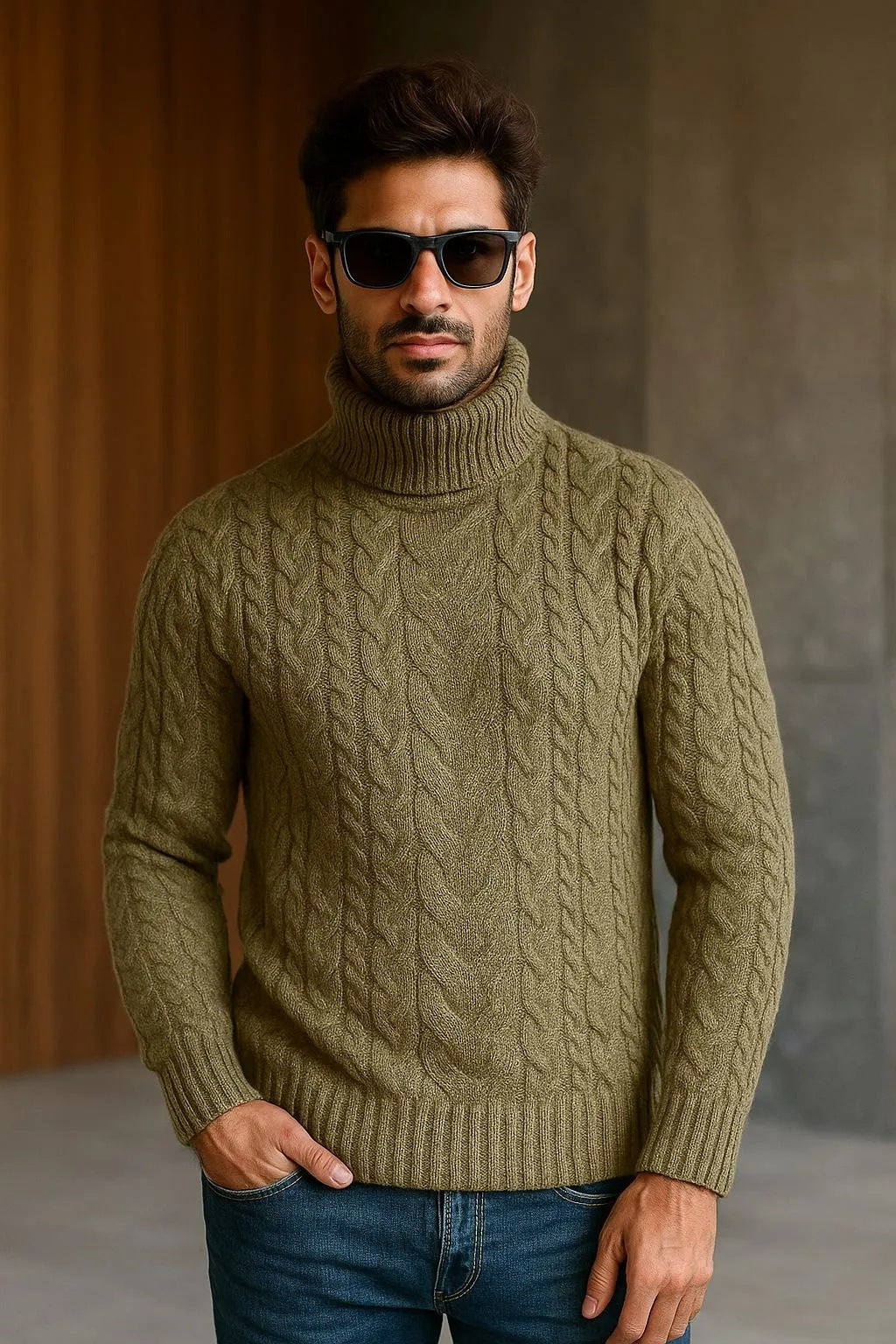 Mens Turtleneck Cable-Knit Sweater In Plus Sizes