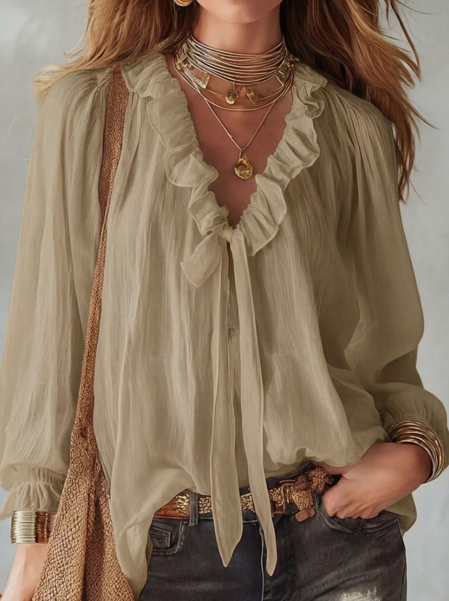 V-Neck Loose-Fit Shirt Top – No-Iron, 8 Colors
