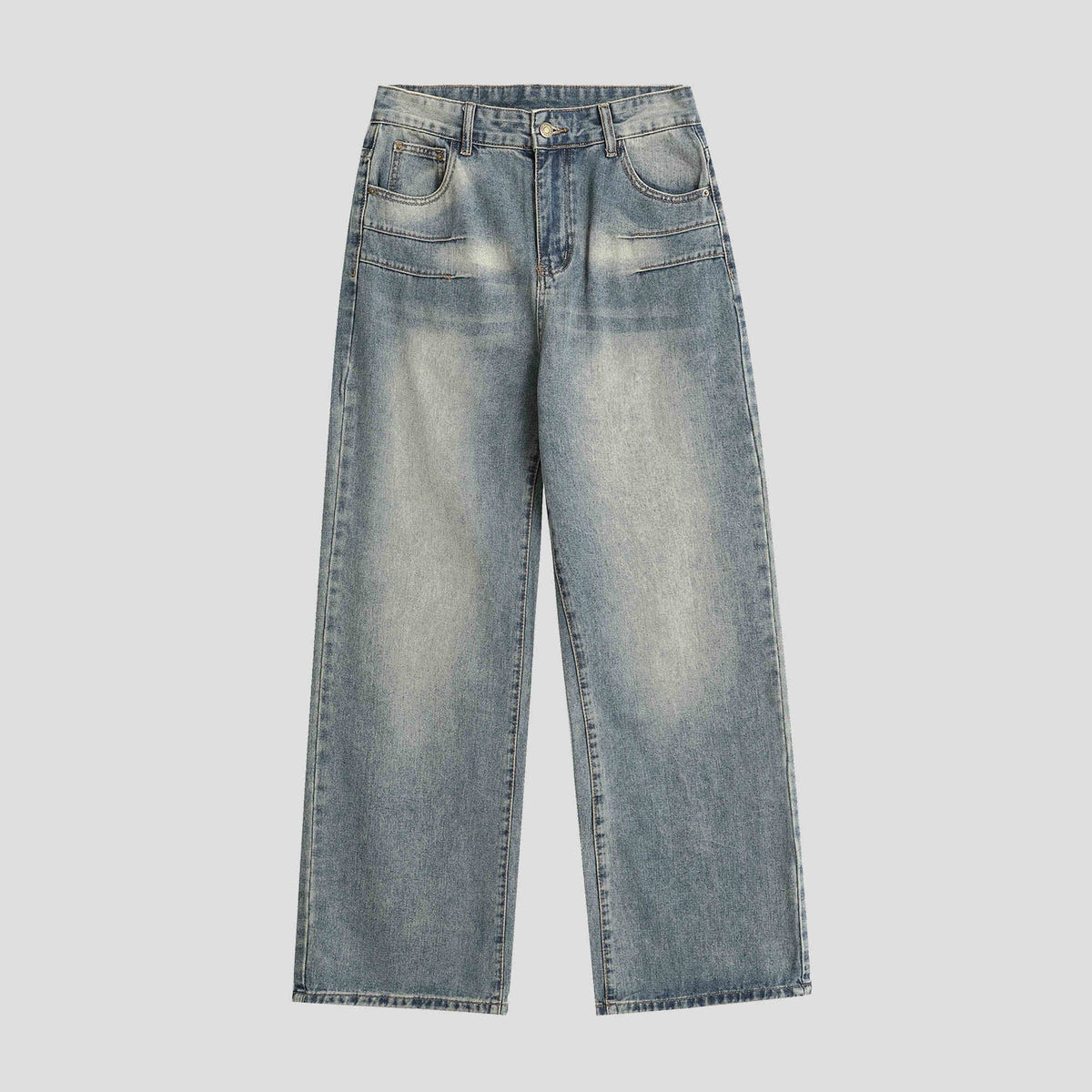Worn Washed-out Blue Loose Straight Jeans