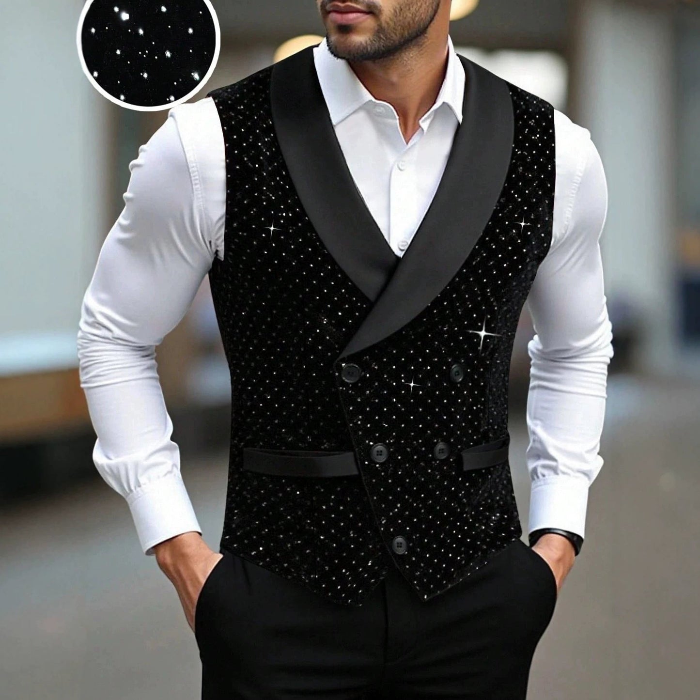 Mens Solid-Color Double-Breasted Suit Vest