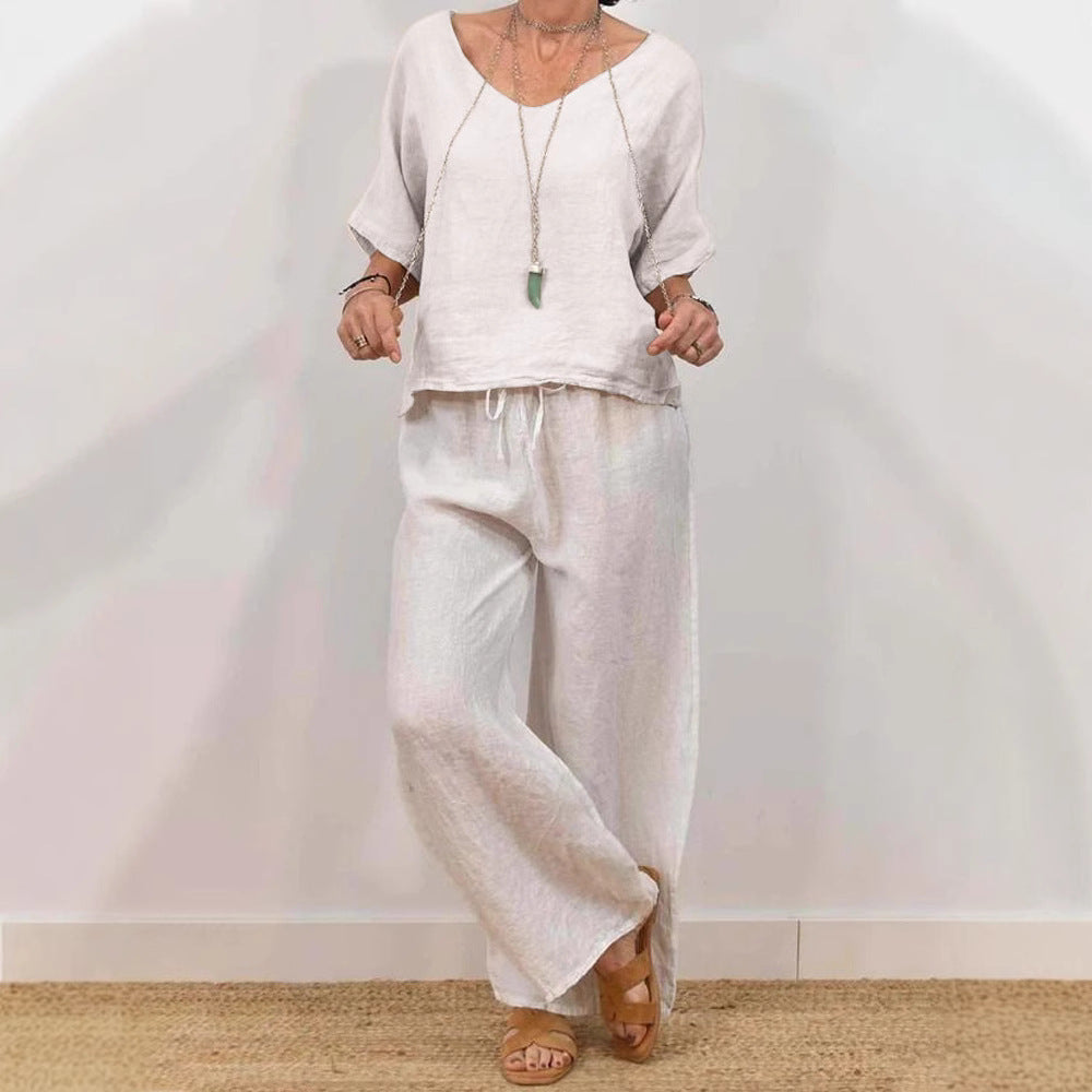 Women’s Multi Color Two Piece Set V Neck Top & Pants