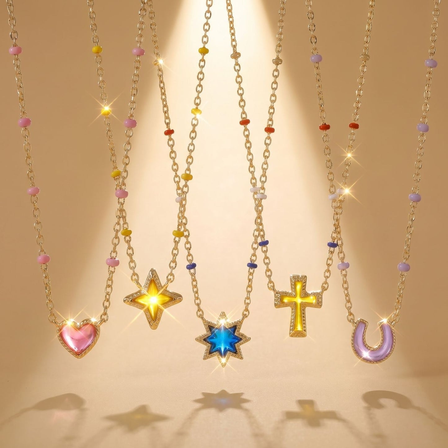 Geometric Irregular Cross And Heart Necklace
