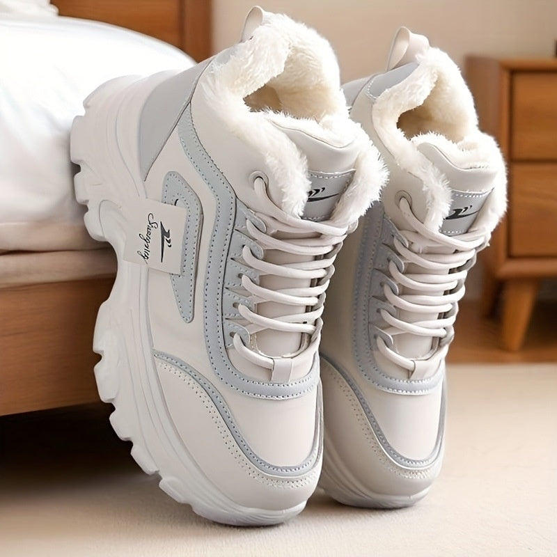 Womens Fleece-Lined High-Top Sporty Casual Warm Cotton Shoes