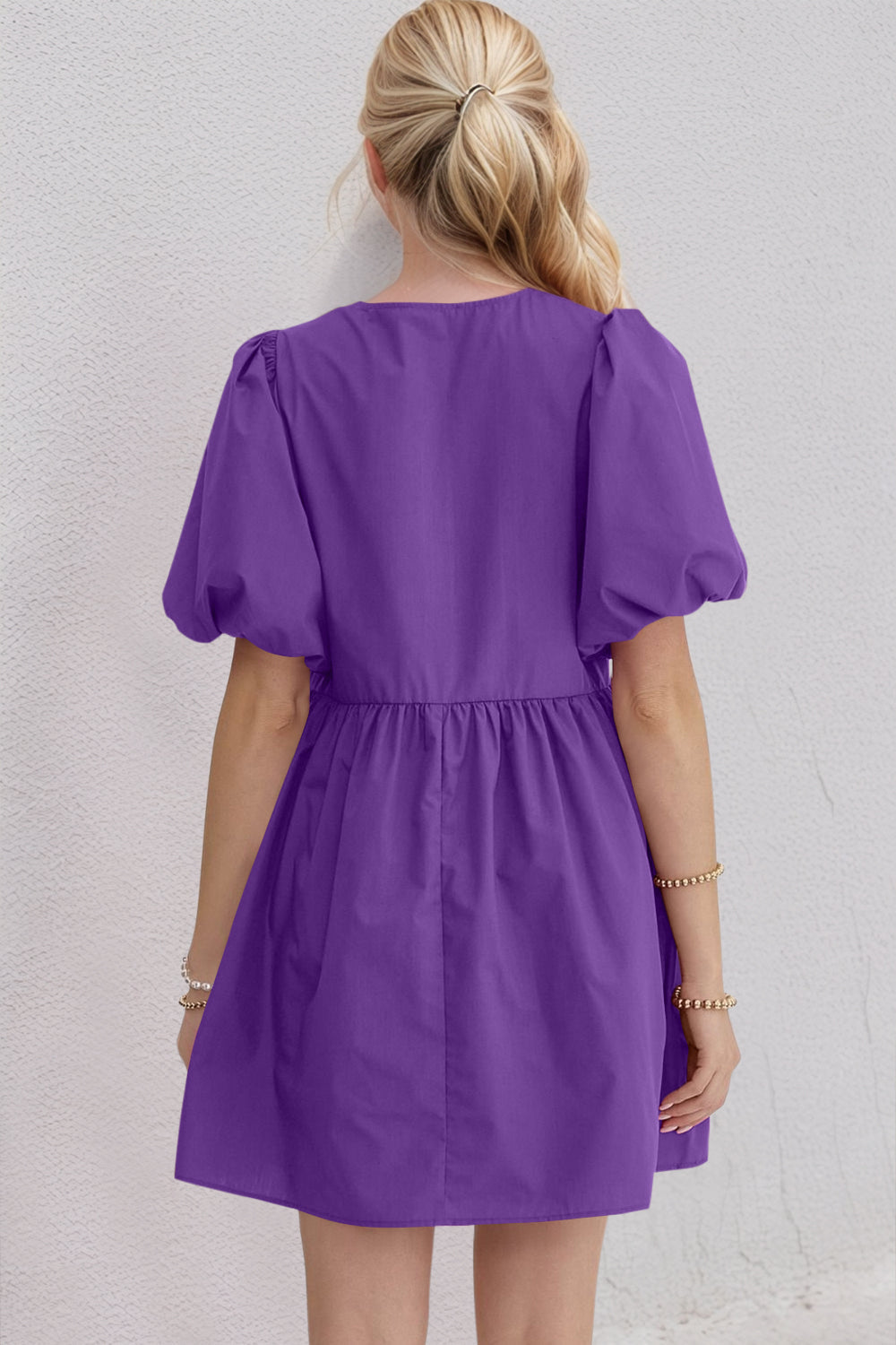 Elegant Ruched Puff Sleeve Mini Dress Vintage Bow Detail Cute Short Dress for Women