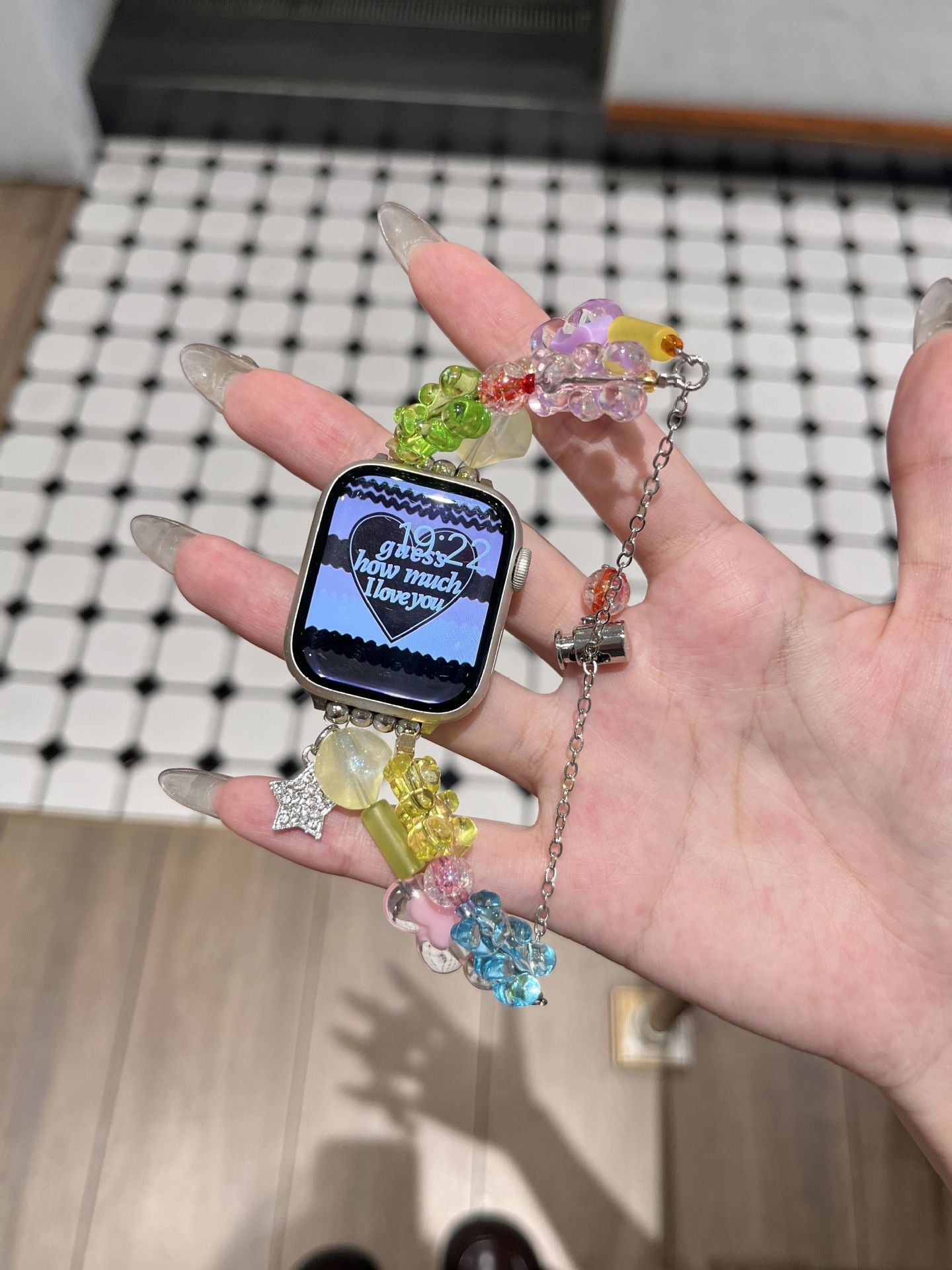 Colorful Gummy Bear Beaded Watch Band Compatible With IWatch Series  Soft Silicone Strap