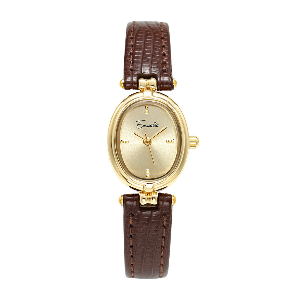Womens Leather Belt Round-shaped Fashionable Artistic Niche Watch