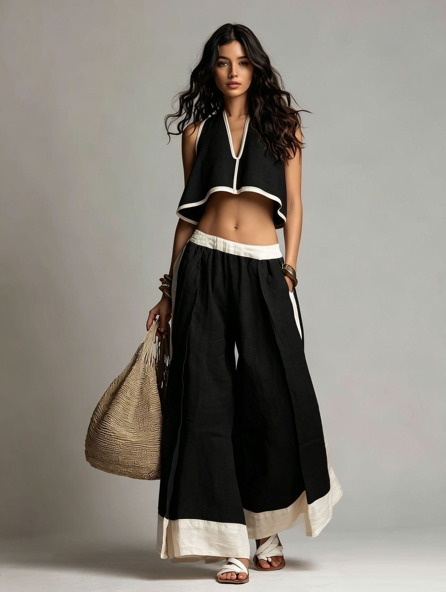 Sleeveless V-Neck Two-Piece Set – Solid Color Lounge & Casual Outfit