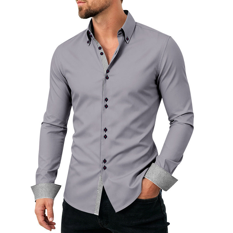 Casual Mens Stretchy, Breathable Long-sleeve Lapel Shirt