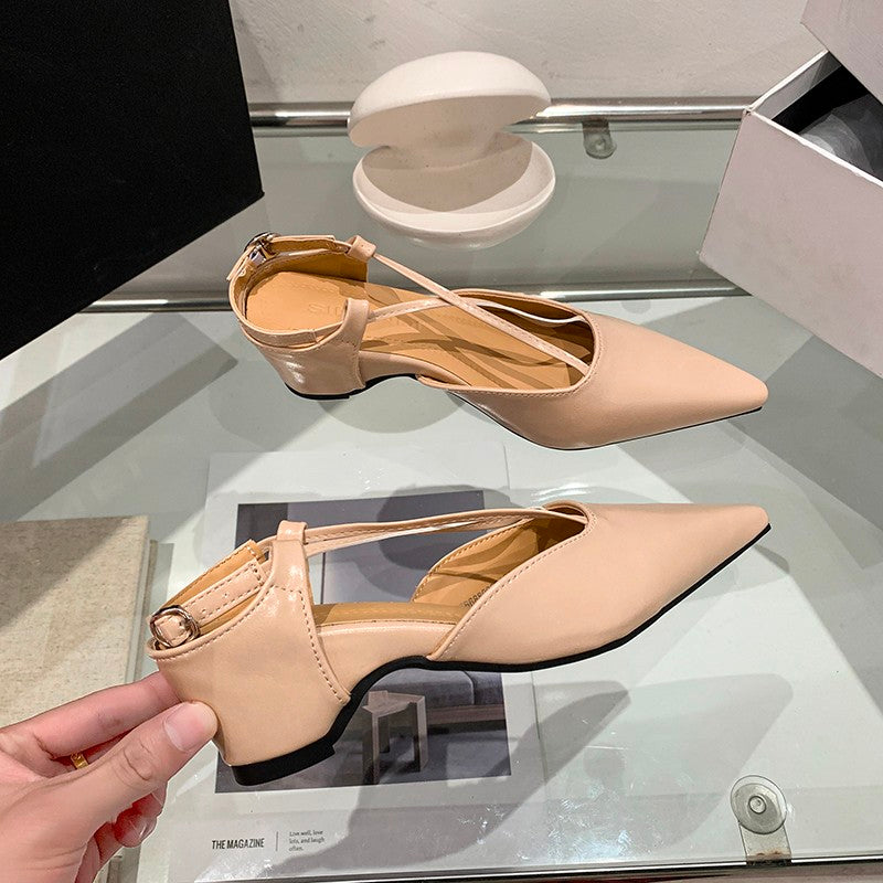 2026 Summer New French Pointed Toe Cross Strap Closed Toe Sandals, Elegant Versatile Wedge Heel Back Strap Commuter Sandals For Women