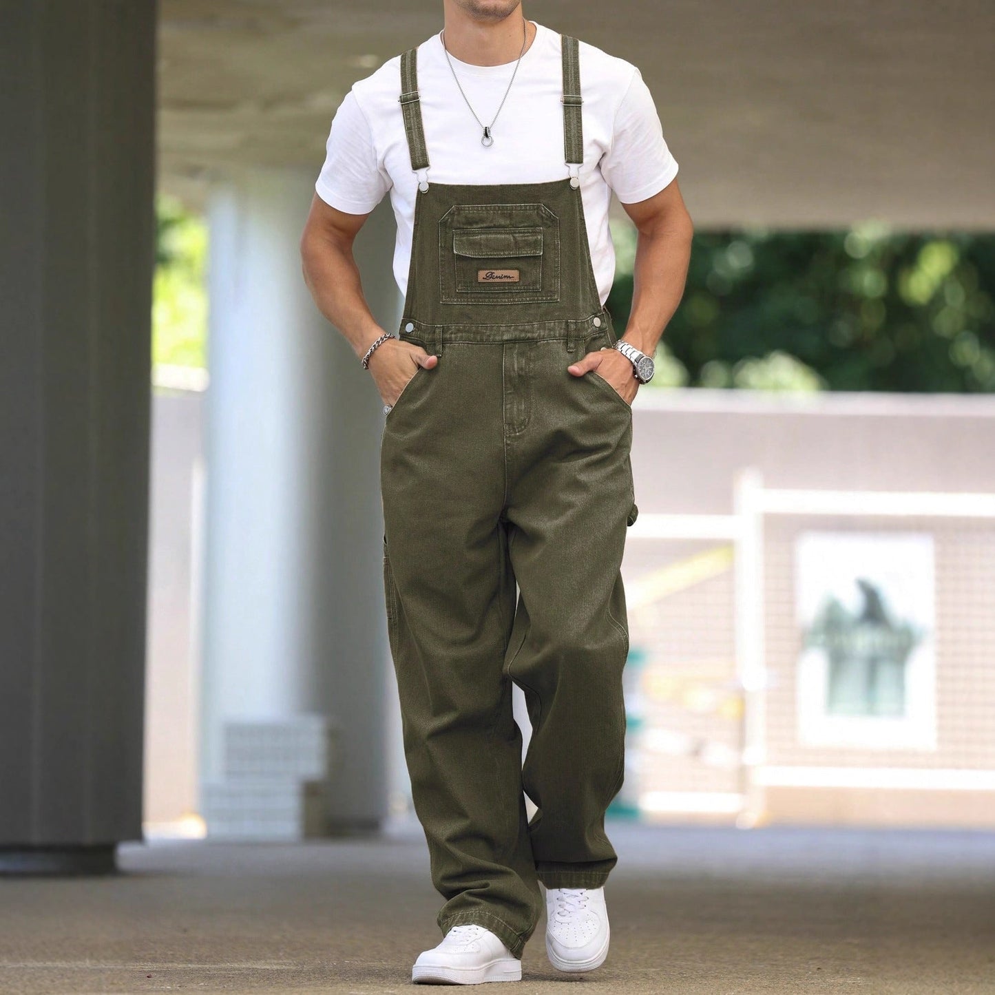 Fashionable Casual Street-style Suspender Jeans Workwear Pants