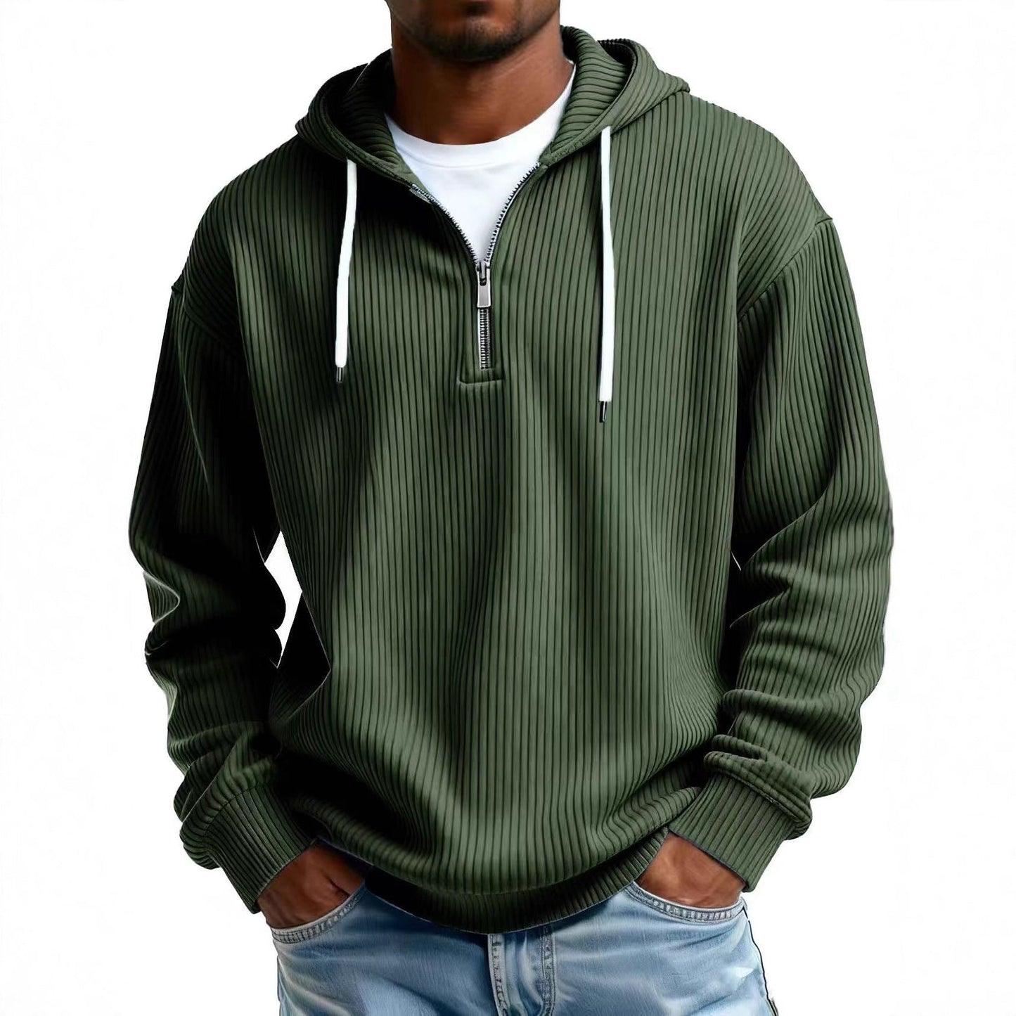 Mens Long-Sleeve Hooded Jacket Loose-Fit Casual Sweatshirt