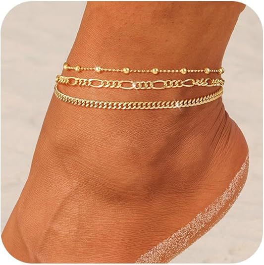 Retro Metal Versatile 3-piece Ankle Chain Set
