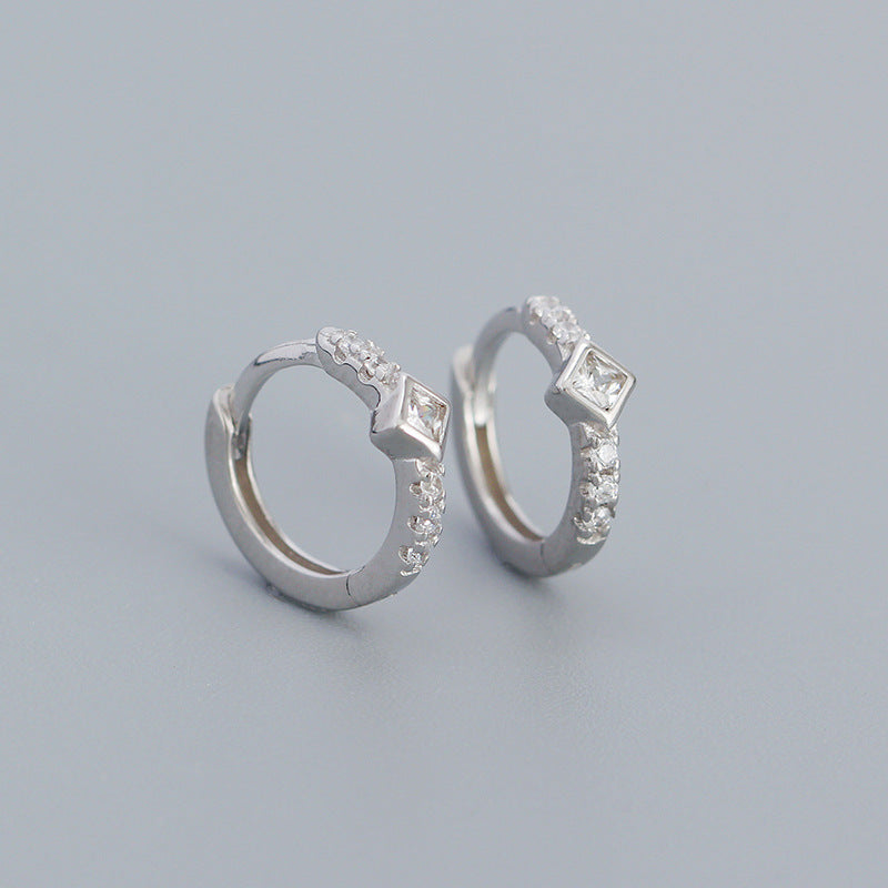 925 Sterling Silver Instagram-style High-end Diamond-studded Hoop Earrings