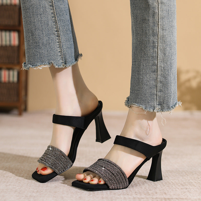 Womens Casual Breathable Chunky-heel Slippers