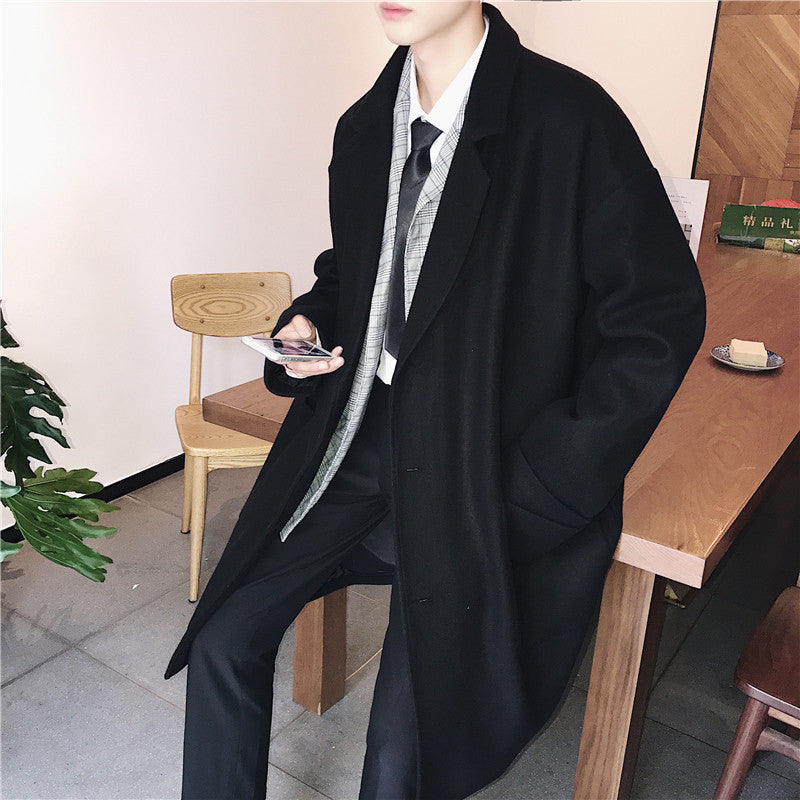 Mens Stylish Warm Casual Mid-length Wool Coat